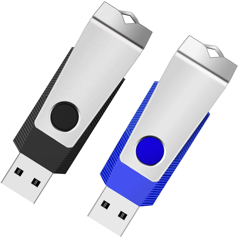 [Australia - AusPower] - 1GB USB 2.0 Flash Drive 2 Pack Wooolken Thumb Drives Jump Pen Drive Memory Stick with LED Light and Lanyards for Storage and Backup(1G, 2 Colors: Black Blue) 1GB 2 PCS 