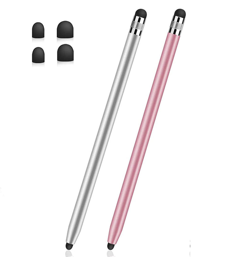 [Australia - AusPower] - Smozer Stylus Pens for Touch Screens(2-Pack), Sensitivity & Precision Stylus Pens for iPhone/iPad Pro/Samsung Galaxy/Tablets and All capacitive Touch Screen Devices + 4 Replaceable Rubber Tips Silver/Rose gold(2-Pack) 