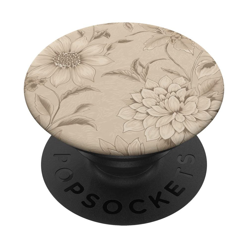 [Australia - AusPower] - Chic Neutral Beige || flower beige PopSockets Swappable PopGrip Black 