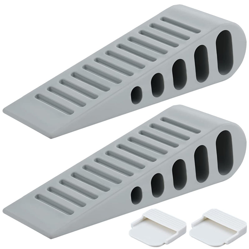 [Australia - AusPower] - JQK Rubber Door Stopper Wedge, Grey 2 Pack Soft TPR Premium Door Stops for Bottom of Heavy Duty Door on Tile, Concrete, Carpet, Wooden Floor, DSB61-GY-P2 Gray 