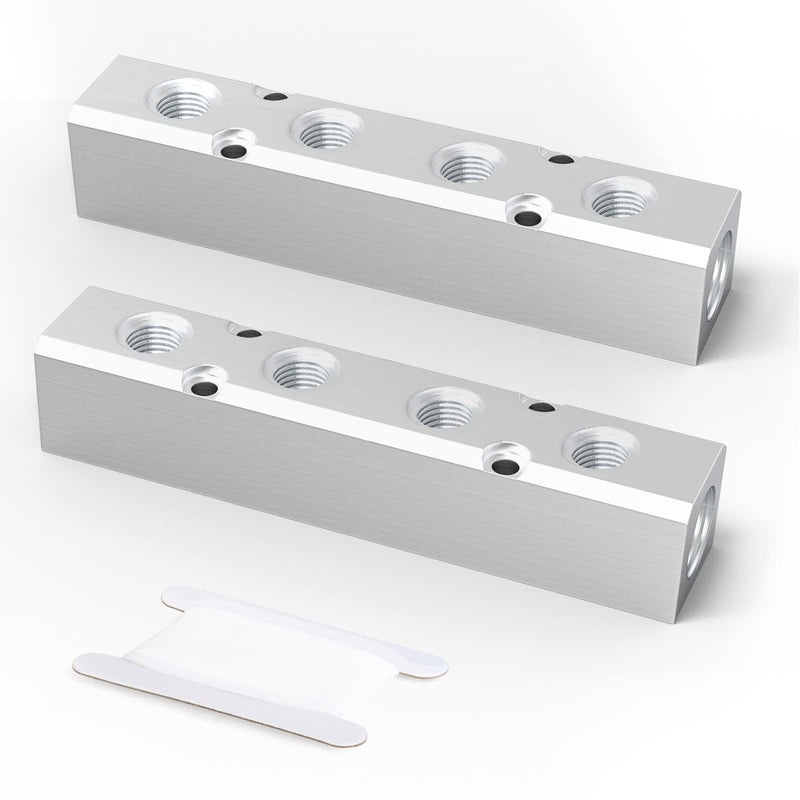 [Australia - AusPower] - GASHER 2PCS Aluminum 4 Way 6 Port Pneumatic Manifold Air Distribution Block Splitter 1/4" Output Port 1/2" Supply Port 4 Way-6 Port 2 