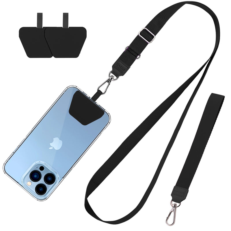 [Australia - AusPower] - CACOE Phone Lanyard 2 Pack-1× Adjustable Neck Strap,1× Wrist Strap,2× Pads,Multifuctional Universal Crossbody Cell Phone Lanyards,Compatible with Most Smartphones(Black) Black 