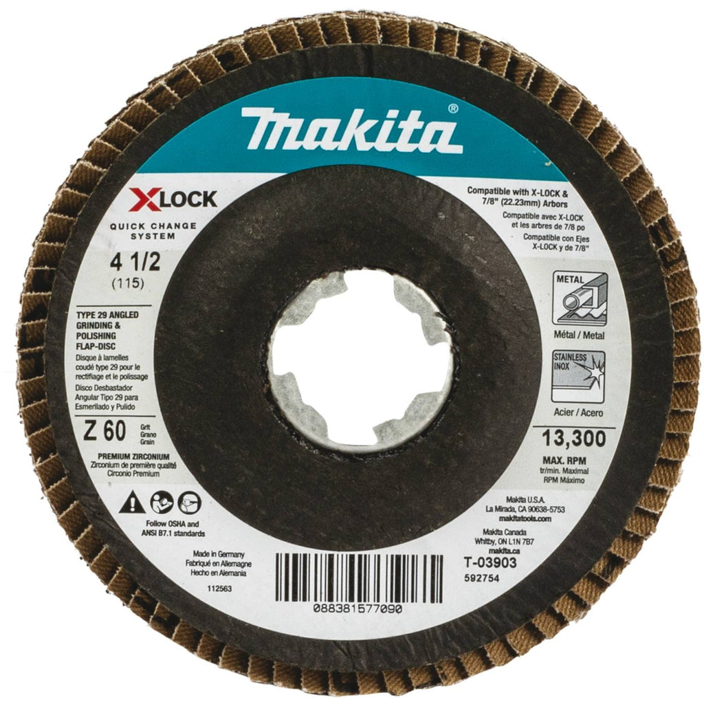 Makita T-03903 X-LOCK 4?1/2" 60 Grit Type 29 Angled Grinding and Polishing Flap Disc for X-LOCK and All 7/8" Arbor Grinders