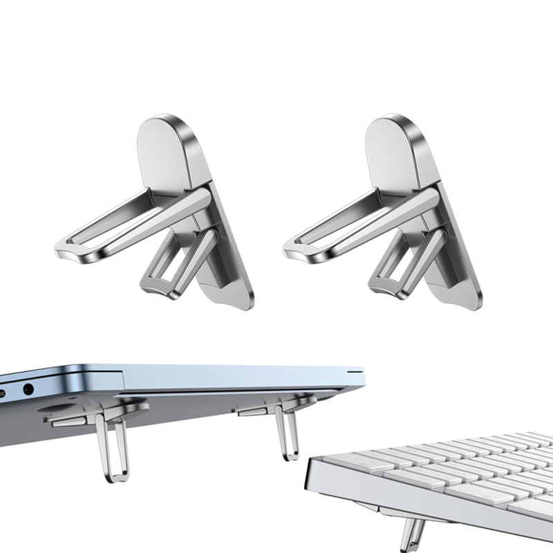 [Australia - AusPower] - PONICOR 2PCS Zinc Alloy Mini Foldable Laptop Stand, Portable Computer Keyboard Riser with 2 Adjustable Angles, Self-Adhesive Invisible Notebook Stand and Keyboard Lift for Desk (Silver) Silver 