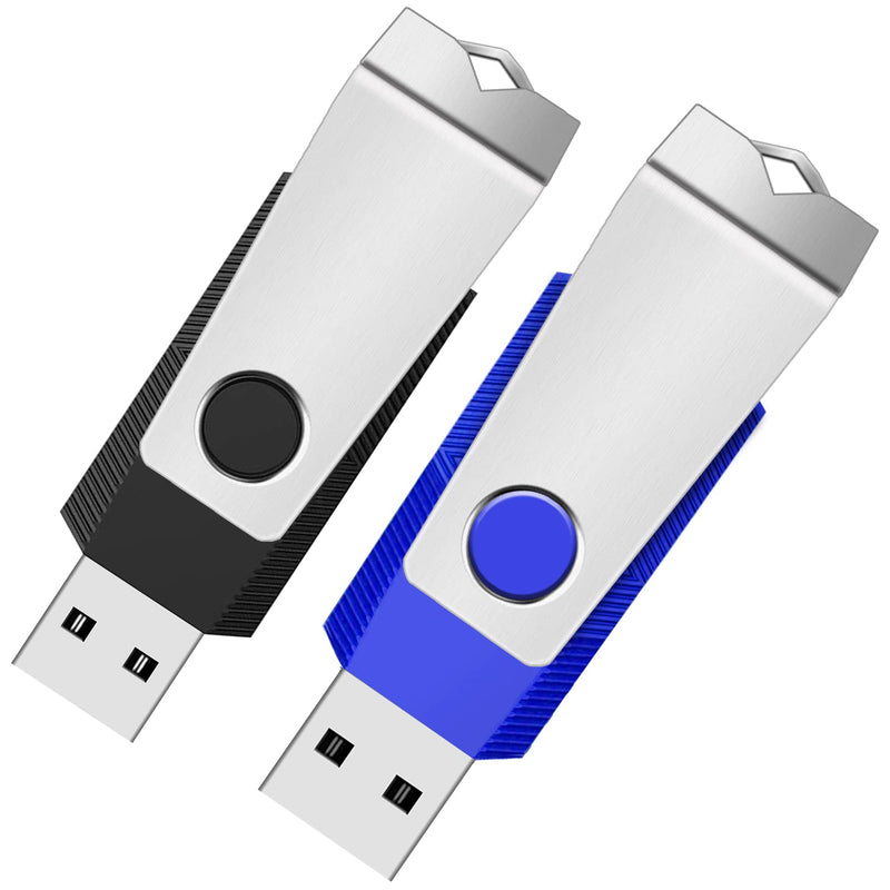 [Australia - AusPower] - 2GB USB 2.0 Flash Drive 2 Pack Wooolken Thumb Drives Jump Pen Drive Memory Stick with LED Light and Lanyards for Storage and Backup(2G, 2 Colors: Black Blue) 2GB 2 PCS 
