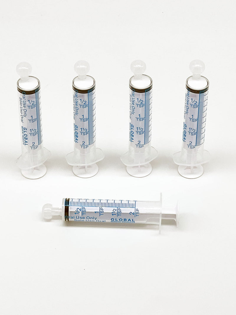 [Australia - AusPower] - 10ML UltraFlo Oral Syringe with Cap - Eccentric Tip - 2 Teaspoon - 10cc O-Ring Plunger Rod - QTY 5 