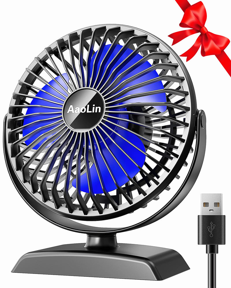 [Australia - AusPower] - AaoLin Desk Fan, USB Small Fans with 3 Speeds Strong Airflow, Quiet Portable, 360° Rotation Personal Table Fan for Home,Office, Bedroom Desktop Black 