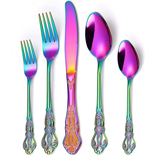 Vilihkc Gorgeous Retro Royal Stainless Steel 20 Pieces Flatware Set, Silverware Set, Anti-rust Stainless Steel Cutlery Set Utensils Including Fork Spoon and Knife Color 20-piece set