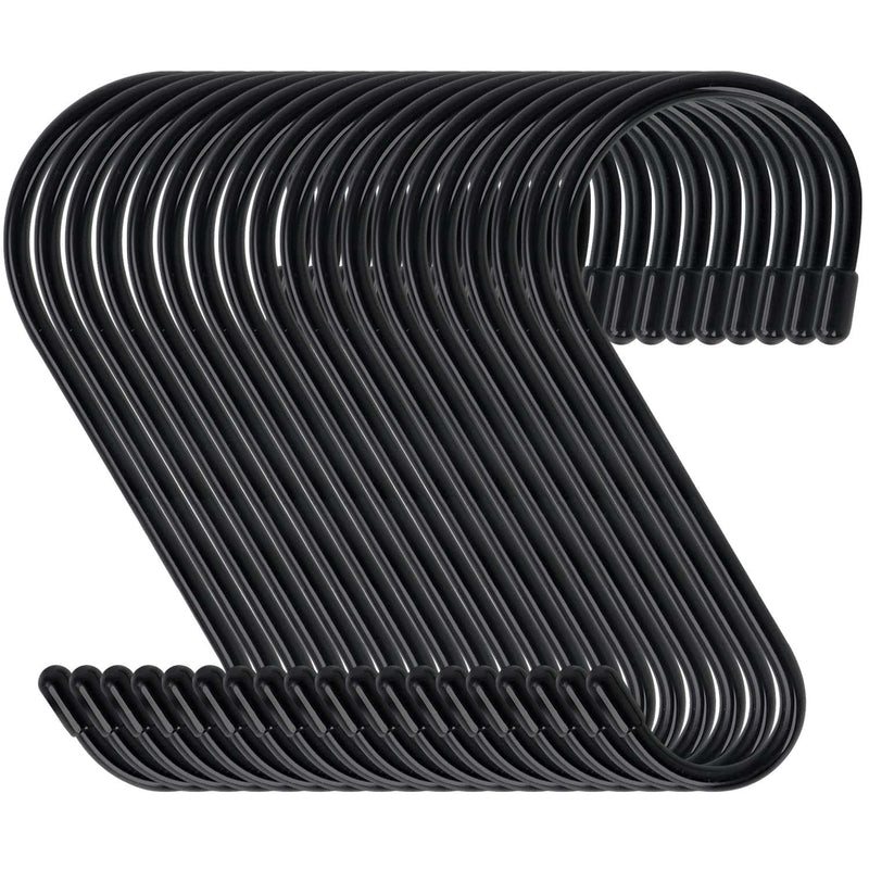 [Australia - AusPower] - DINGEE 6 Inch 24 Pack Large S Hooks for Hanging Plants,Vinyl Coated Heavy Duty S Hooks for Hanging Non Slip S Hanger Hooks Steel Metal with Rubber Stopper Closet Hooks,Clothes,Jeans,Pot Pan Garden 6 inch -24 Pack Black 