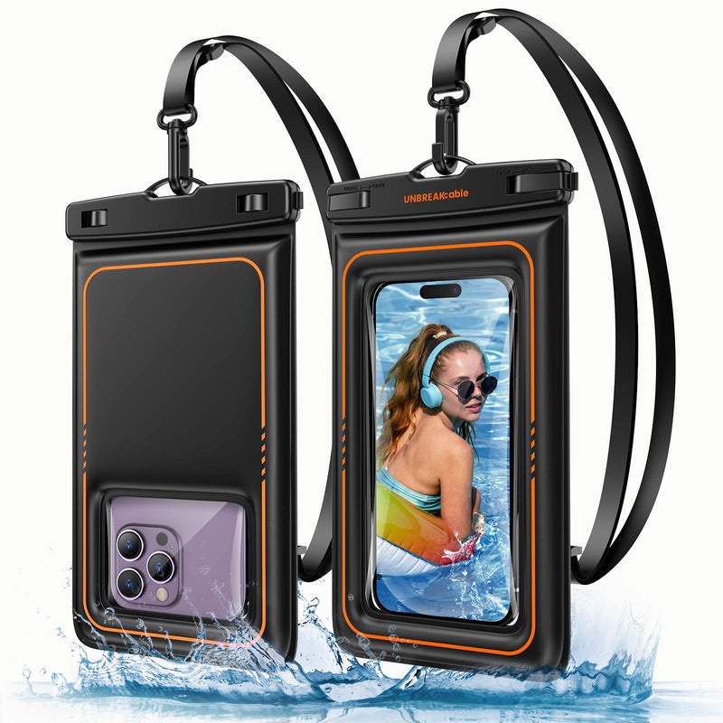 [Australia - AusPower] - UNBREAKcable Waterproof Phone Pouch 2 Pack - IPX8 Floating Waterproof Phone Case Dry Bag for iPhone 15 14 Pro 13 13 Pro Max 12 11 XR XS SE 2022/2020, Samsung S24 S23 S22 S21 FE, Up to 7.0 inch- Black 