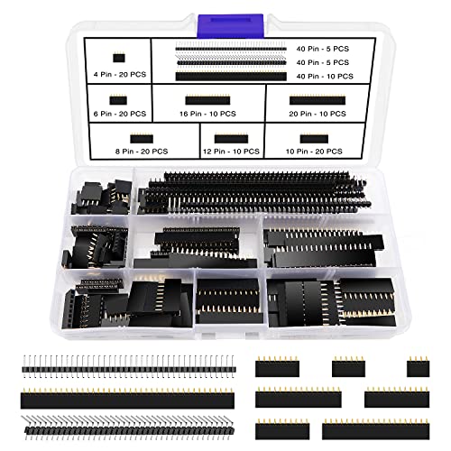 VooGenzek Pack of 130 2.54 mm Straight Single Row Stackable Socket Header, Straight Single Row Board Female Pin Header Socket Connector Strip for Arduino Stackable Shield (4/6/8/10/12/16/20/40 Pin) 4/6/8/10/12/16/20/40 pin male and female