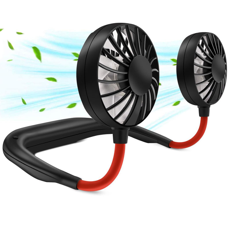 [Australia - AusPower] - RJVW Portable Neck Fan, Hand Free Personal Hanging Neck Sports Fan USB Rechargeable (3 Speed Adjustable) Wearable Cooling Head Fan,360 Degree Free Rotation for Traveling, Sports, Office, Reading Black red 