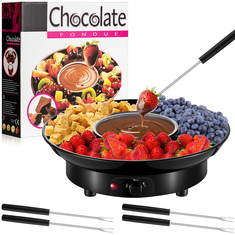 Lallisa Electric Fondue Pot Set, Chocolate Fondue Kit, Detachable Serving Trays with 4 Roasting Forks, Valentine's Day Gift Set for Date Night House Warming Melting Parties(Black) Black