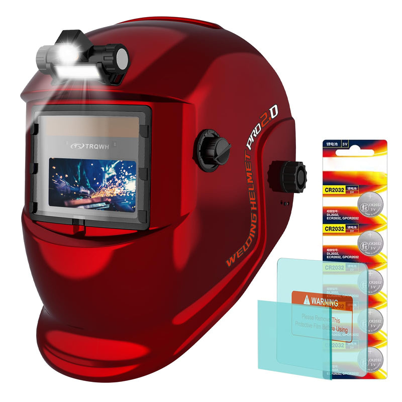 TRQWH Welding Helmet with Light True Color Auto Darkening Welding Helmets for Men Solar Powered Welding Hood with 2 Arc Sensor Wide Shade 4/9-13 for TIG MIG ARC Cool Welder Mask TRQ-HS03