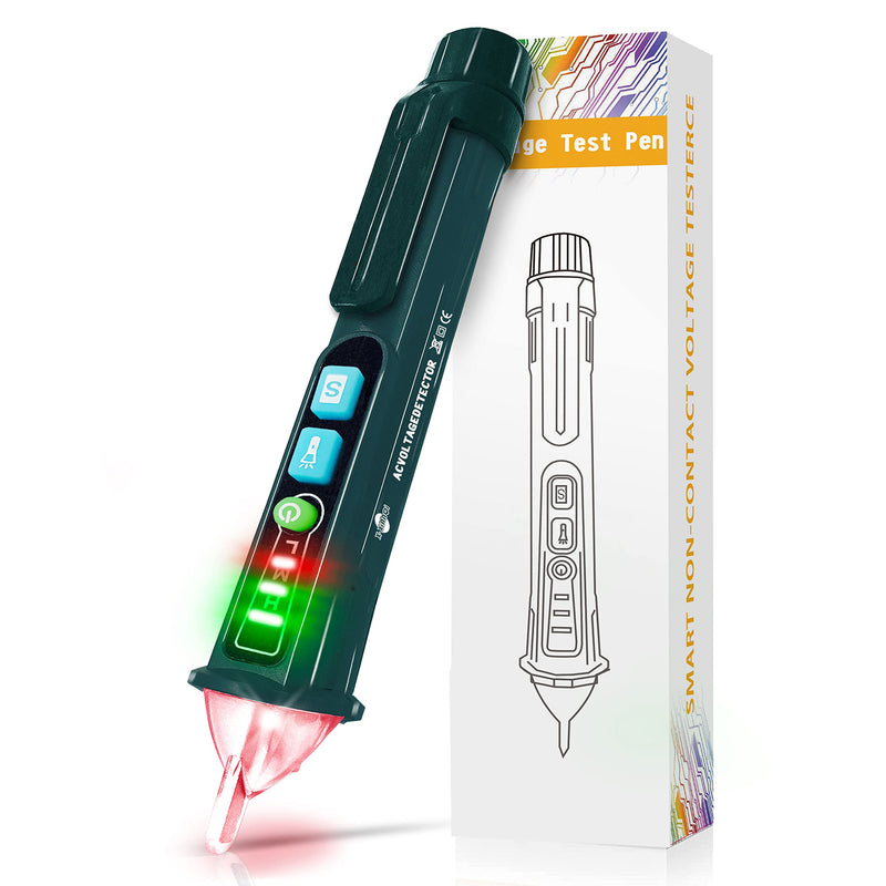 [Australia - AusPower] - Voltage Tester, Non-Contact Voltage Detector, Dual Range Electrical Tester, 12V-1000V/48V-1000V, Live Wire Tester with LED Flashlight, Buzzer Full Green Voltage test pen 