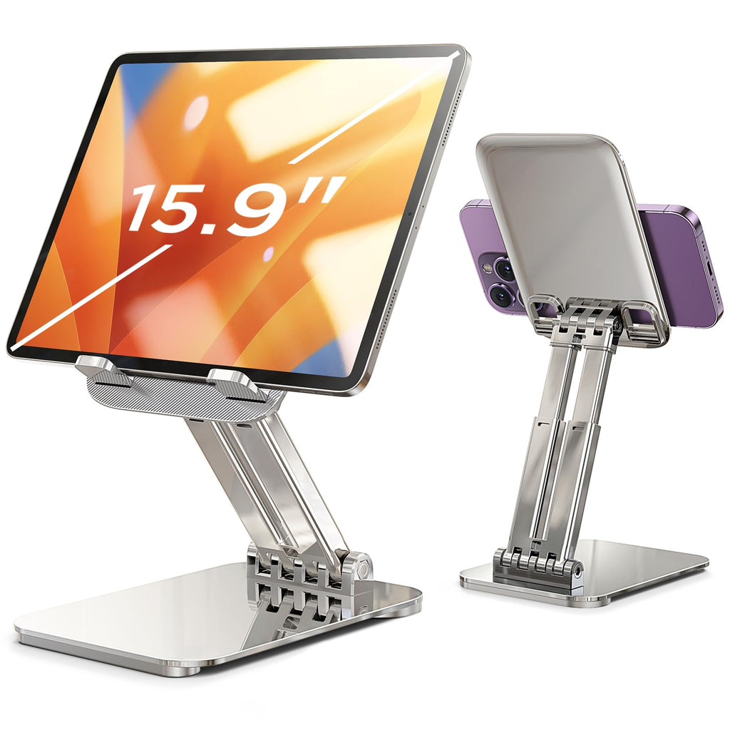 [Australia - AusPower] - LISEN Fits iPad Stand Holder Adjustable and Foldable Tablet Stand for Desk Portable Monitor Stand Home Office Accessories Greater Stability for (4.7"-15.6") iPad/Tablets/Portable Monitor/PS 🧲 20X Stable: White 