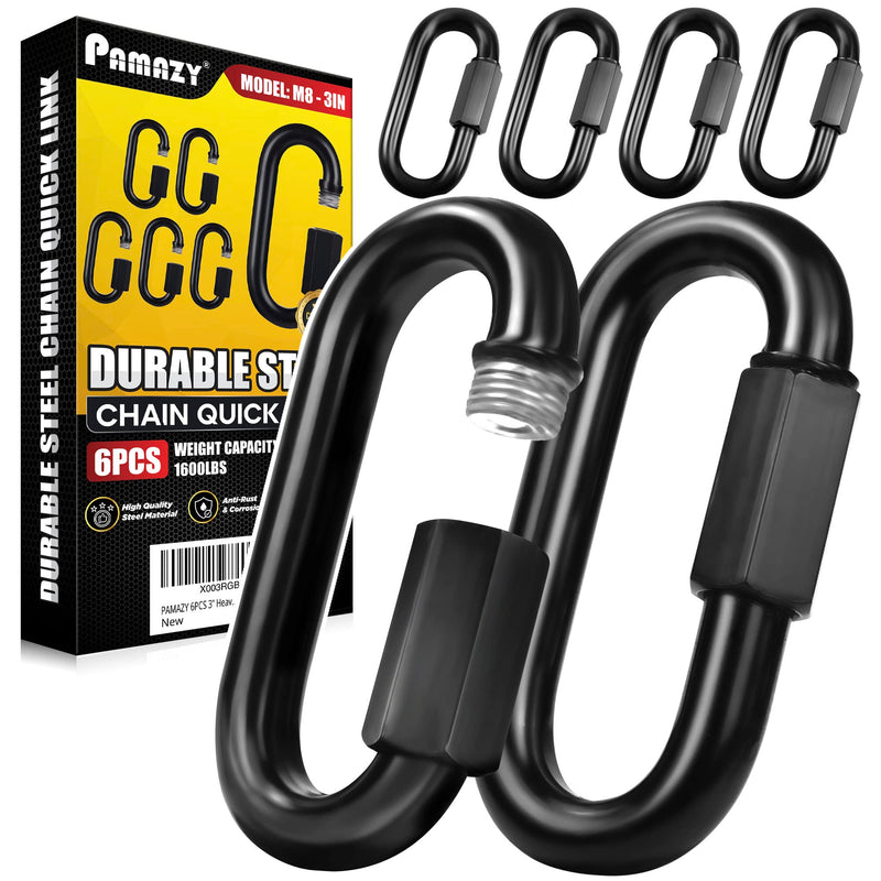 [Australia - AusPower] - 6PCS 3 Heavy Duty Chain Quick Links, 1600 LBS Weight Capacity, Durable, Anti-Rust, High Strength Chain Connector, Carabiner for Big Chain Connecting, Hammock Hanging, Hiking, Camping 6PCS 3 