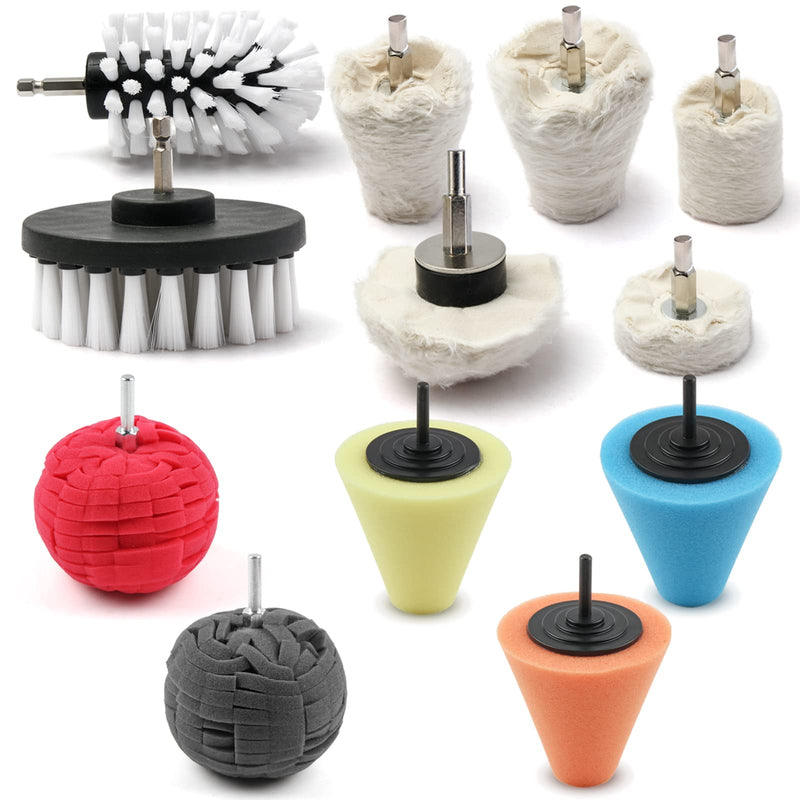 Polishing Pad Buffing Wheel Kit 12 Pack, Polishing Ball for Drill,for Car Care Metal Aluminum Stainless Steel Chrome Wood Plastic Ceramic Glass Woods Fabric Cotton Machine Jewelry