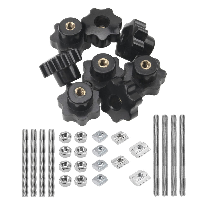 [Australia - AusPower] - 8 Sets M6 7 Star Through Hole Knob Nut Screw Clamping Knurled Threaded Knob Assortment Kit, Black Nylon Star Shape Hand Knobs 