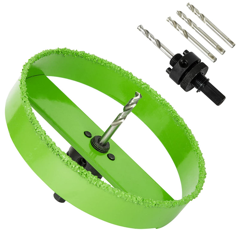 6-1/4 Inch Carbide Hole Saw with Arbor for 6” Recessed Lights, 6.25 Hole Saw Cutting Plaster Drywall Ceiling Sheetrock, 2X Faster, Green 6-1/4 in.