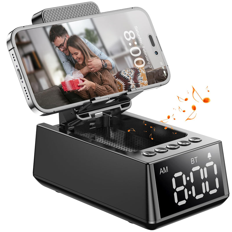 [Australia - AusPower] - Gifts for Him, Her, Cell Phone Stand Bluetooth Speaker, Cool Tech Kitchen Gadgets Adjustable Phone Holder, Birthday for Men Women Dad Who Want Nothing Black 