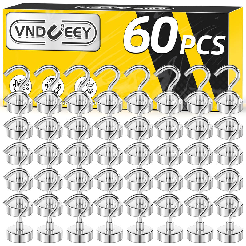 [Australia - AusPower] - VNDUEEY 60 Pack Strong Magnetic Hooks, 25Lbs Magnet Hooks Heavy Duty, Metal Magnetic Hooks for Hanging, Magnetic Hook for Cruise, Kitchen, Garage, Classroom, and Office Silver 