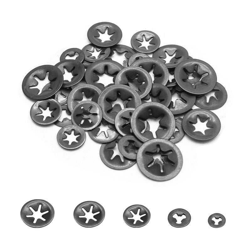 [Australia - AusPower] - 50 Pcs Internal Tooth Washers, 5 Sizes Star Locking Washers Steel Quick Locking Washers Push On Speed Clips Fasteners Kit(M2/M2.5/M3/M4/M5) 5 Sizes B 50 