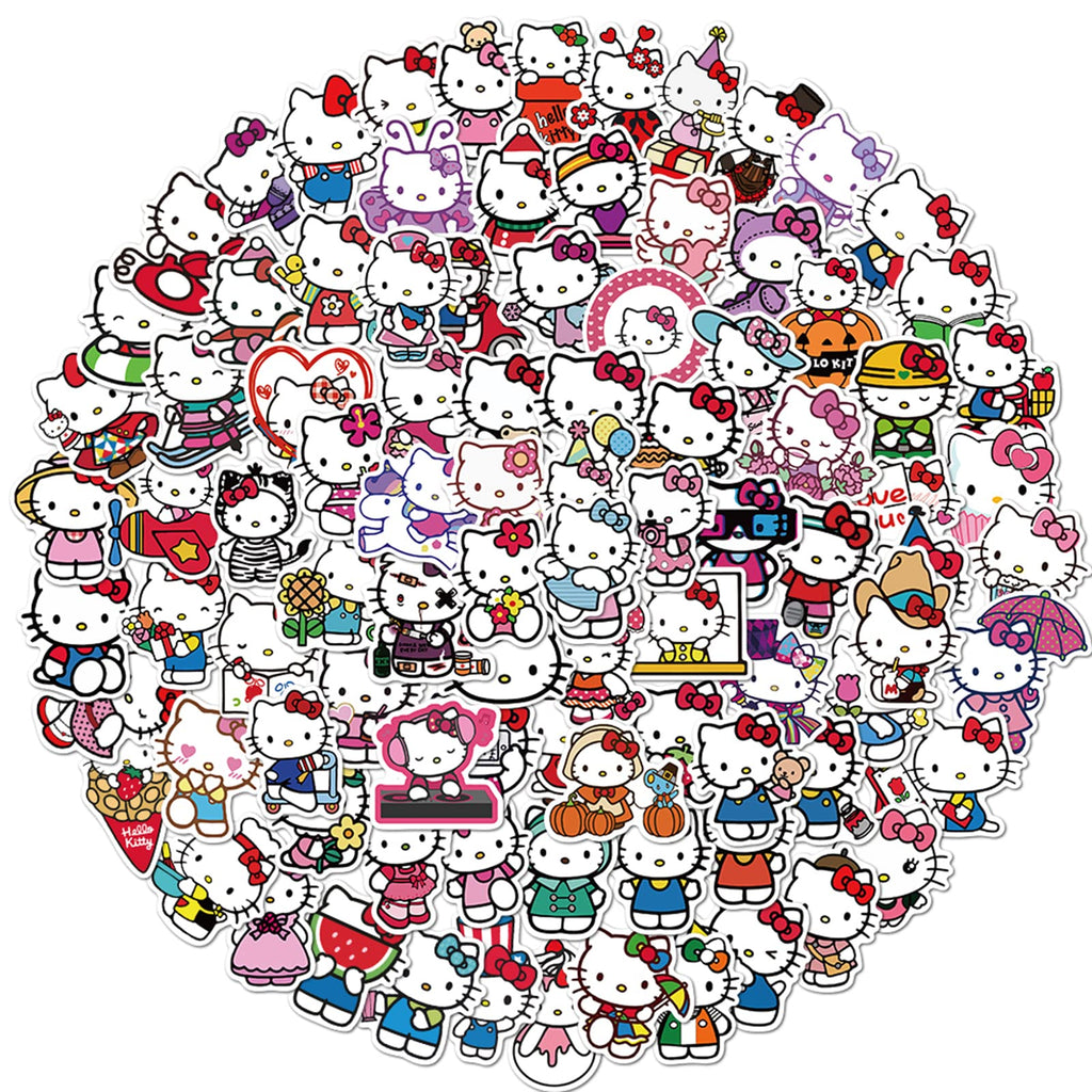 [Australia - AusPower] - 100Pcs Hello Kitty Stickers for Girl, Kawaii Cute Sanrio Cartoon Gifts for Kids, Waterproof Hello Kitty Decal for Teen Water Bottle, Laptop, Travel Case, Guitar, Phone, Skateboard, Bike, Scrapbook 100pcs Kitt Cat 