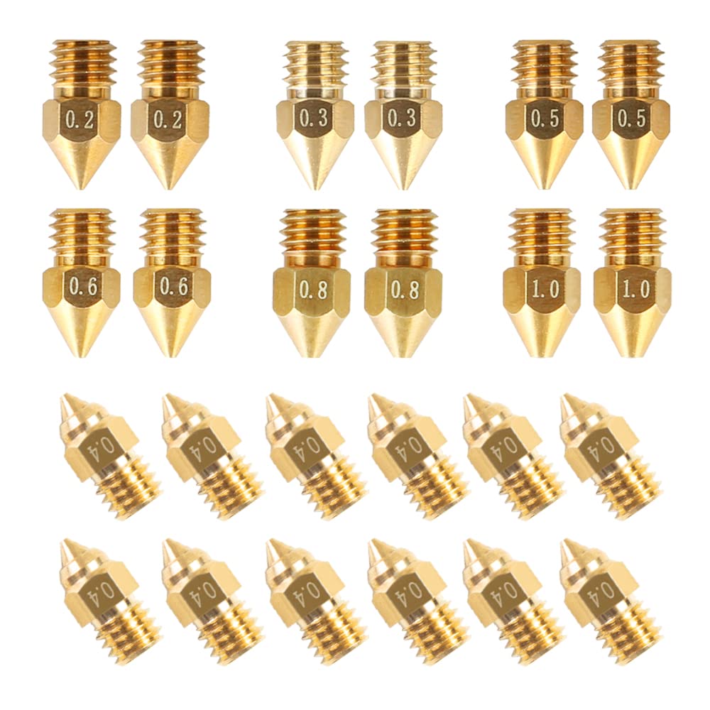 Creality MK8 Nozzles 24PCS Kit, High Quality Brass Nozzles with Wear Resistance, Wide Applicability for PLA/ABS/PETG/PEEK/PEKK/PSU, 7 Aperture Available for Ender-3/Ender-5/CR-10 Series 3D Printers