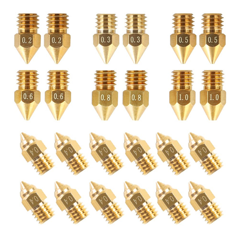 Creality MK8 Nozzles 24PCS Kit, High Quality Brass Nozzles with Wear Resistance, Wide Applicability for PLA/ABS/PETG/PEEK/PEKK/PSU, 7 Aperture Available for Ender-3/Ender-5/CR-10 Series 3D Printers