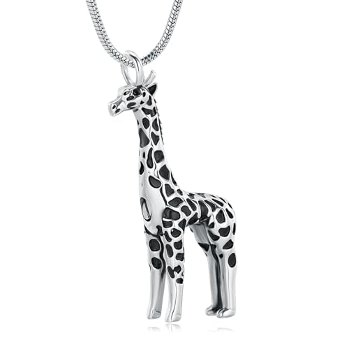 Hearbeingt Giraffe Urn Necklaces for Ashes Deer Memorial Cremation Jewelry Silver