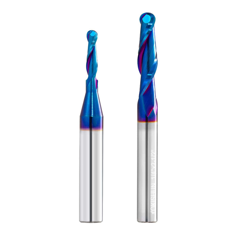 2 PCS Ball Nose Set CNC Router bits Carbide Ball Nose End Mill with Nano Blue Coating for Side Milling. End Milling. Finish Machining. (2 PSC Ball Nose Set) 2 PCS Ball Nose Set