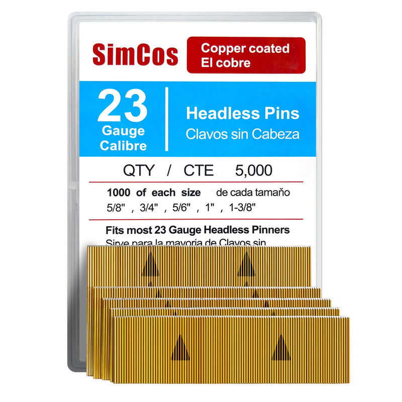 [Australia - AusPower] - SimCos 23 Gauge Pinner Nails (5/8",3/4",5/6",1",1-3/8") assorted 5 sizes' Headless Pin Nails for Molding Cabinetry Building Assembly 