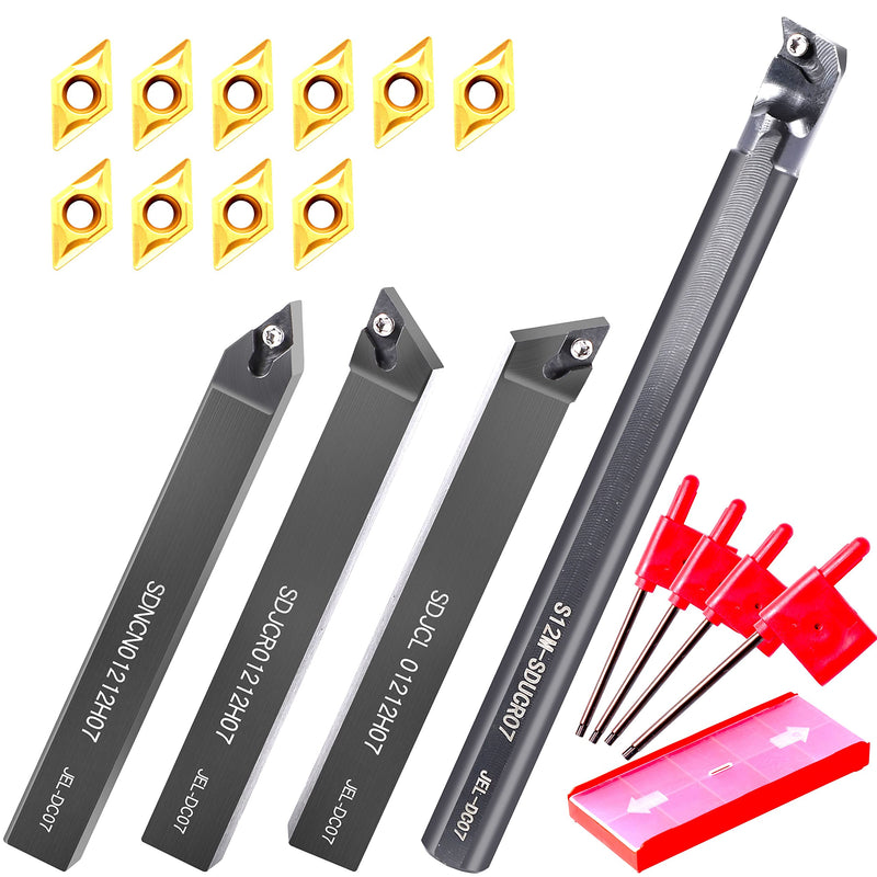 [Australia - AusPower] - Lathe Turning-Tool Bit Set 14pcs - 4pcs 1/2" Shank Threading Holder Boring Bars+10pcs Indexable Carbide Inserts DCMT070204 for Lathe Threading Tools 4pcs 1/2" Shank diameter holders+10pcs DCMT070204 