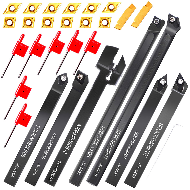 Lathe Turning Holders Threading Tools Bit-Set 21pcs - Metal Lathe Cutting Tools 7pcs 5/16" Threading Holders Boring Bar Set+14pcs Indexable Carbide Inserts Golden for Lathe Tools 5/16" lathe turning tools