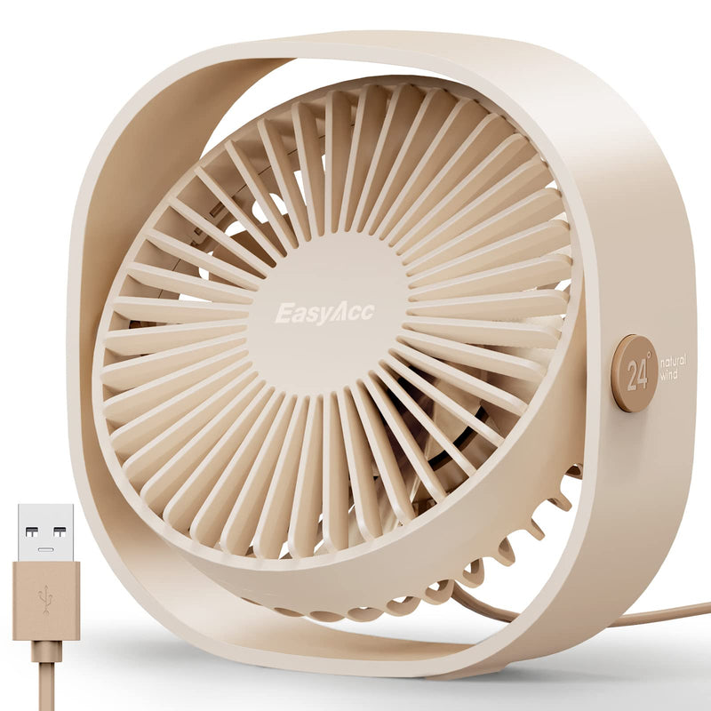 [Australia - AusPower] - EasyAcc USB Desk Fan, 3 Speeds USB Fan [Lower Noise USB Powered ONLY&Powerful Desk Fan] USB Portable Powered Fan, 360°Rotatable Personal Desktop Table Fan Travel Fan for Desk Home Bedroom Office Champagne 