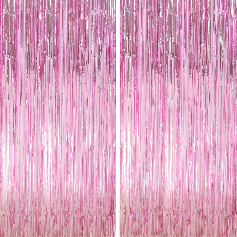 [Australia - AusPower] - Crosize 2 Pack 3.3 x 9.9 ft Pink Foil Fringe Backdrop Curtain, Streamer Backdrop Curtains, Streamers Birthday Party Decorations, Tinsel Curtain for Parties, Galentines Decor, Preppy, Photo Booth 