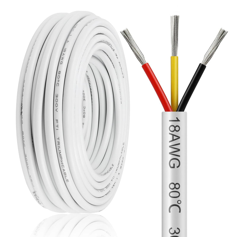 50FT 18 Gauge Wire 3 Conductor, 18AWG Electrical Wire, 18/3 Oxygen Free Stranded Tinned Copper Wire, Insulated Low Voltage Cable for LED Lamps Lights Automotive 50Feet 18AWG-3C