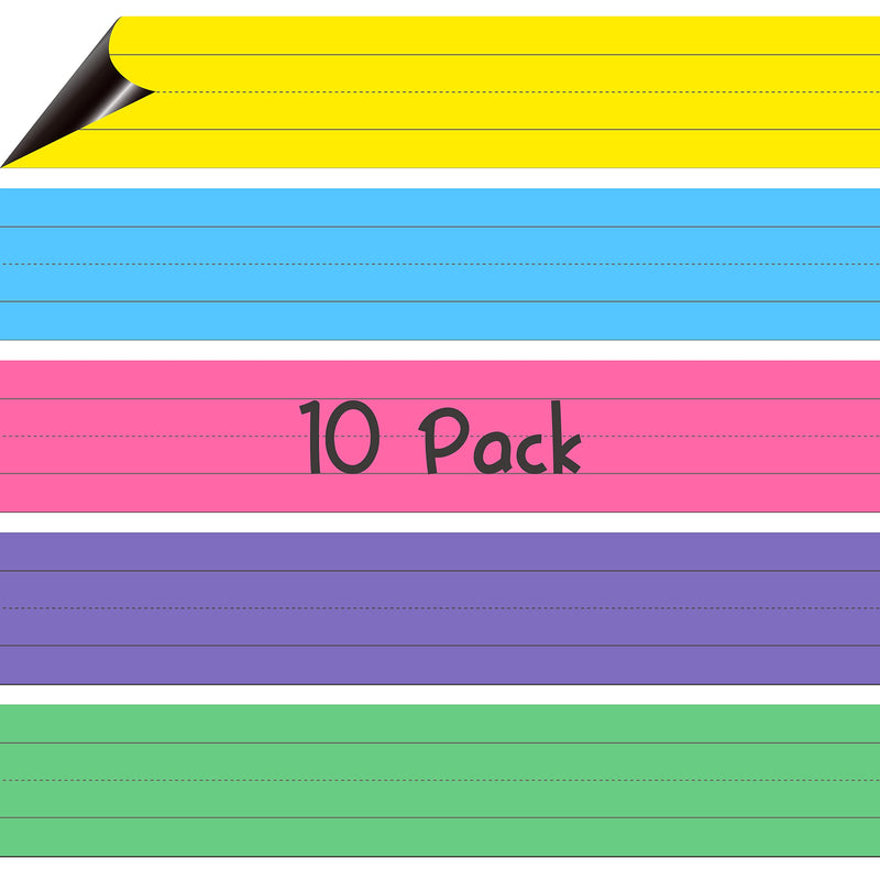 [Australia - AusPower] - 10 Pack Magnetic Sentence Strips, 5 Colors Ruled Writing Strip Dry Erase Sentence Learning Strip for School, Office, Classroom Supplies (Yellow/Pink/Blue/Green/Purple, 17 x 3) Color 