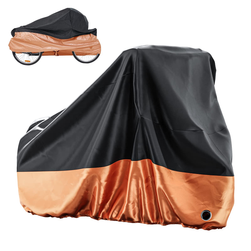 [Australia - AusPower] - MOPHOTO Adult Tricycle Cover for Outdoor Storage, Waterproof Bike Cover for Adult Trikes, UV-Resistant Trike Covers with Lock Hole, Elastic Hem, Buckle Strap & Storage Bag Black & Orange 75"L 