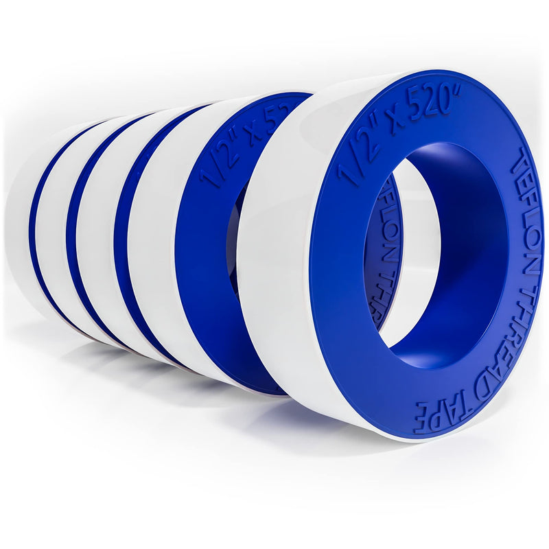 [Australia - AusPower] - 5 Rolls Extra Long Teflon Tape 1/2 Inch(W) X 520 Inches(L) - Plumbers PTFE Tape – Thread Seal Perfect for Shower Heads and Pipe - Home Plumbing Pipe Sealing - Sealant Tape 5x PACK 