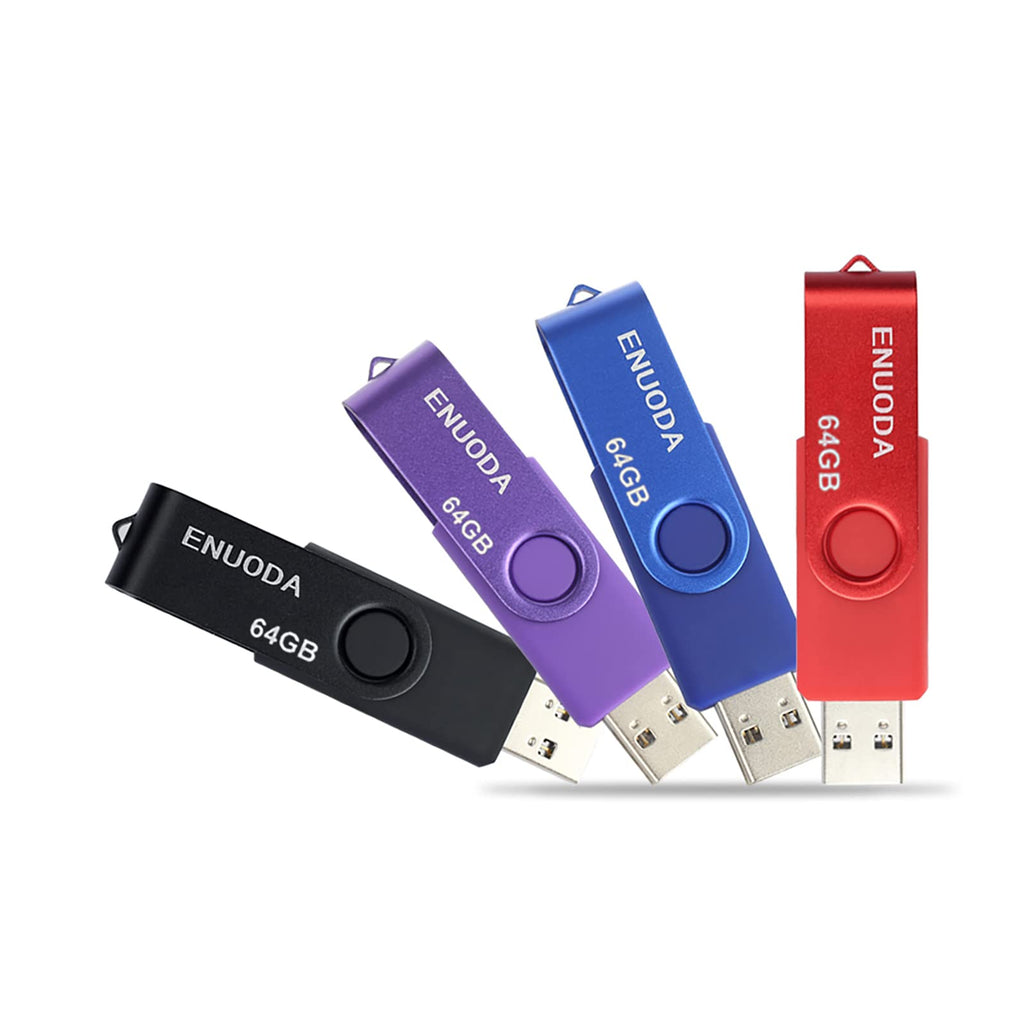 [Australia - AusPower] - 64GB USB Flash Drive 4 Pack ENUODA 64GB Thumb Drives USB 2.0 Memory Stick Jump Drive Pen Drive for Storage and Backup (Black Purple Blue Red) 64GB 2.0 64GB 2.0 - 4 PACK 