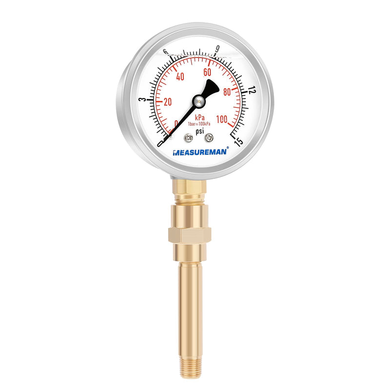 MEASUREMAN Heater Heavy Liquid Filled Duty Air Gauge Kit,Test All Low Pressure Portable Oil Fired Heaters 0-15 PSI