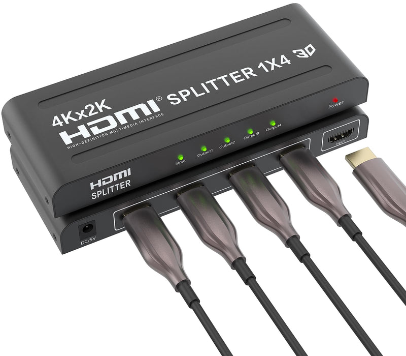 [Australia - AusPower] - HDMI Splitter 1 in 4 out-4K HDMI Splitter 1x4 HDMI Splitter for Multi-Screen Display, 4Kx2K@30Hz&3D Full HD 5V/1A Power HDMI Splitter, Suitable for Office teaching/PS4/HDTV/Store 