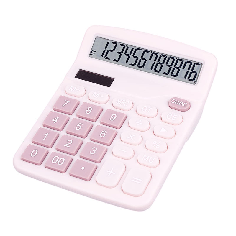 [Australia - AusPower] - Cute Pink Desktop Calculator with Big Buttons, Dual Power Source, Solar and Battery, Large Display Screen - Perfect for Office, Teachers, and Students (Pink) 