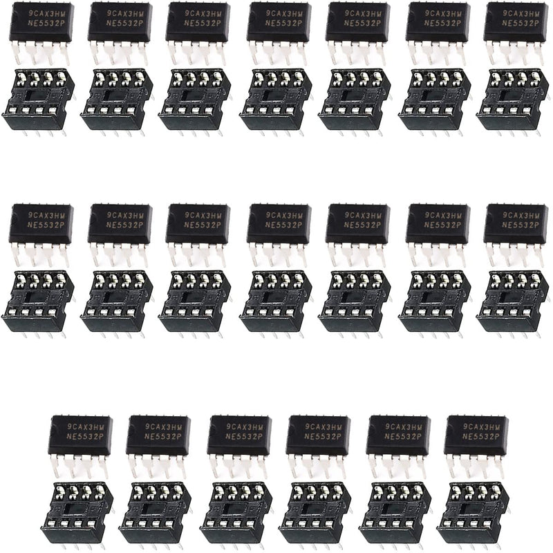 20pcs DIP-8 IC NE5532 NE5532P Dual Low Noise Operational Amplifier High Quality Precision Chip 38mA + 20pcs DIP-8 IC Socket for DIY Electronics Experiment