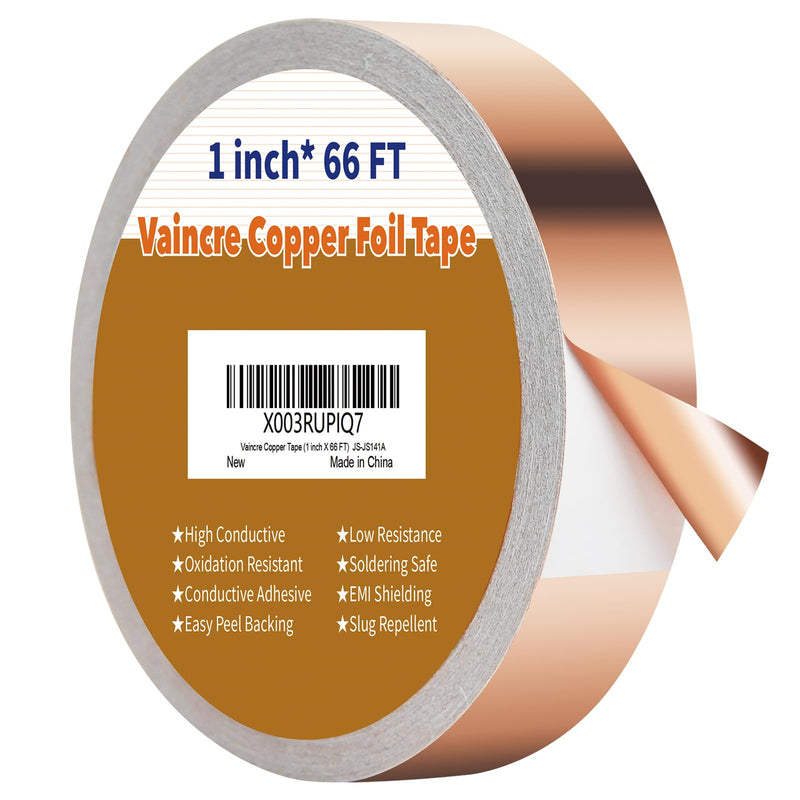 [Australia - AusPower] - Vaincre Copper Tape (1inch X 66 FT), Copper Foil Tape for Stained Glass, Copper Tape for Slugs Conductive Adhesive, Copper Flashing Conductive Tape for Guitar, EMI Shielding 25mmx20m-1p 