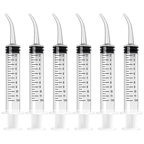 Dental Syringes 12 ml Pack of 6 Almond Stone Syringes for Rinsing Curved | For wisdom tooth surgical syringe washing syringe wisdom teeth dental care, pet care, adhesive filling