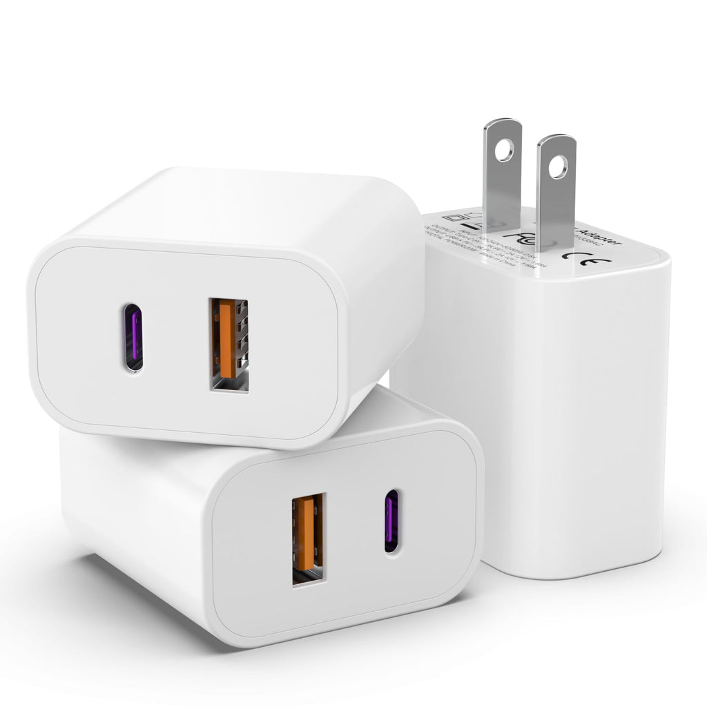 [Australia - AusPower] - 3 Pack USB C Charger Block [Apple MFi Certified], iGENJUN 20W Dual Port QC + PD 3.0 Power Adapter Wall Charger, Double Fast Plug Charging Brick for iPhone 14/14 Pro/13/12/11/XS, Samsung Galaxy - White 