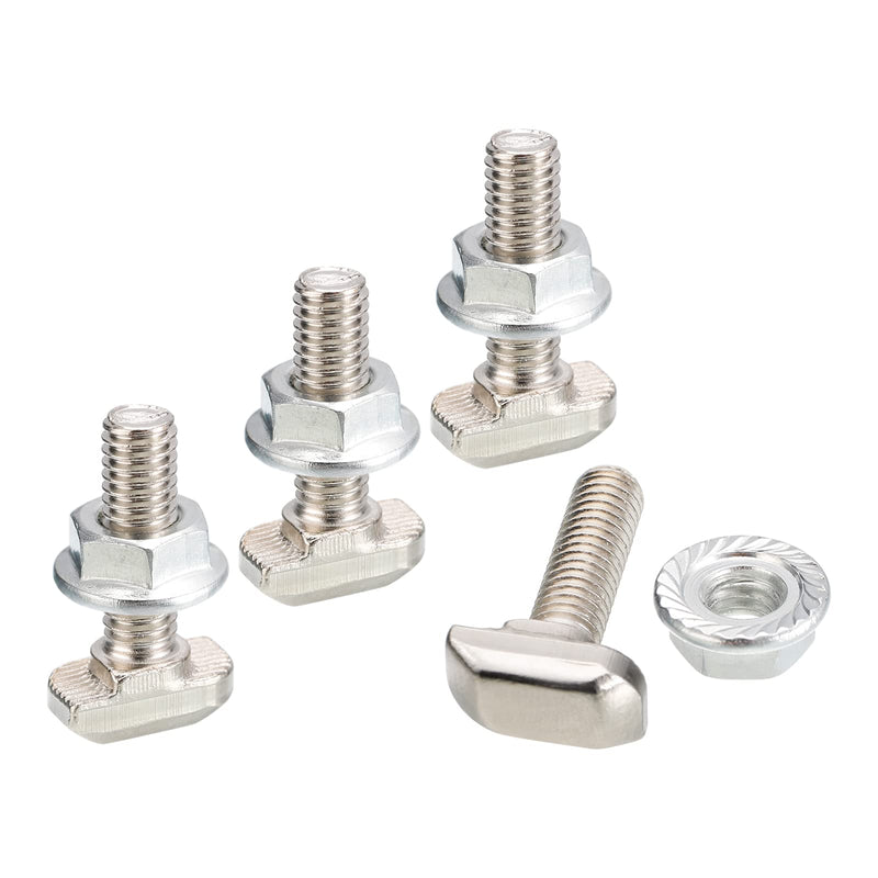 [Australia - AusPower] - uxcell M6x20mm T Slot Drop-in Bolt and M6 Hexagon Flange Nut Set, 20 Sets Hammer Head T-Bolt T Shape Stud Sliding Screw for European Standard 30 Series Aluminum Profile 
